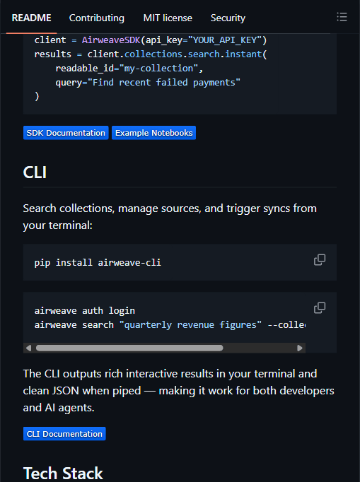 Airweave 的 Python SDK 与 CLI 用法示例