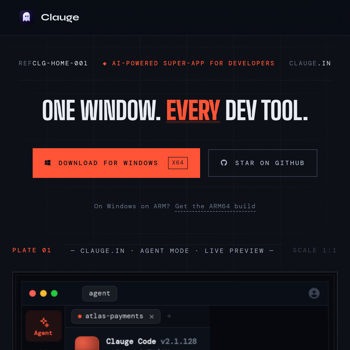 Clauge 官方首页:ONE WINDOW. EVERY DEV TOOL.