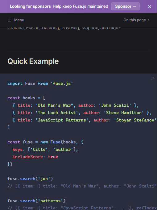 Fuse.js 官方快速示例:三行代码完成容错搜索