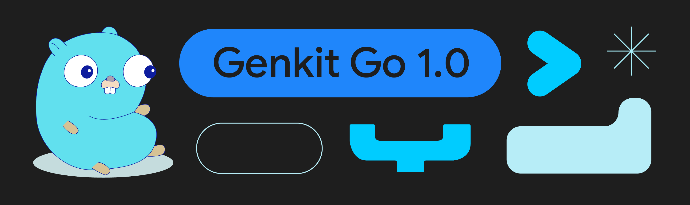 Genkit Go 1.0 官方题图：左侧为 Go 语言吉祥物 gopher，右侧为 Genkit 品牌标识
