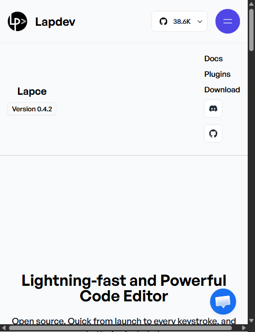 Lapce 官网:Version 0.4.2,约 38.6K stars