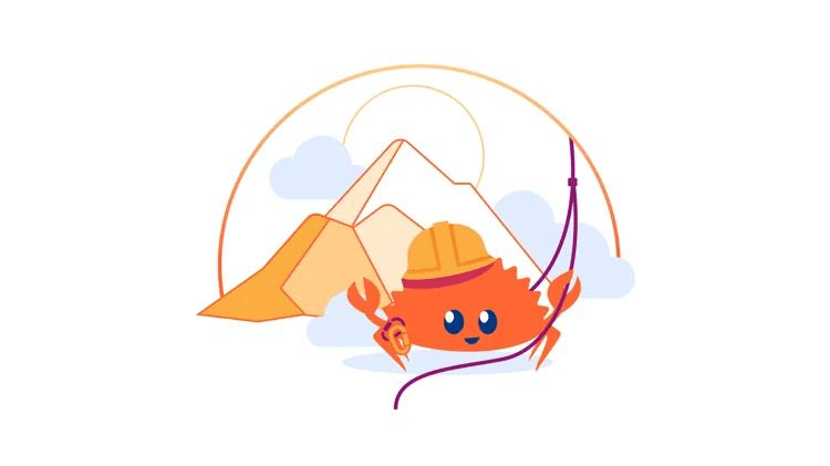 Pingora 吉祥物:戴安全帽的 Rust 螃蟹在雪山旁收线(Cloudflare 官方)
