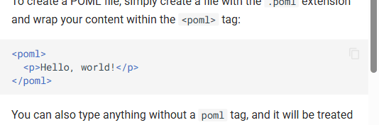 POML 基础语法:顶层 <poml> 包裹,独立 .poml 文件模式(官方文档截图)