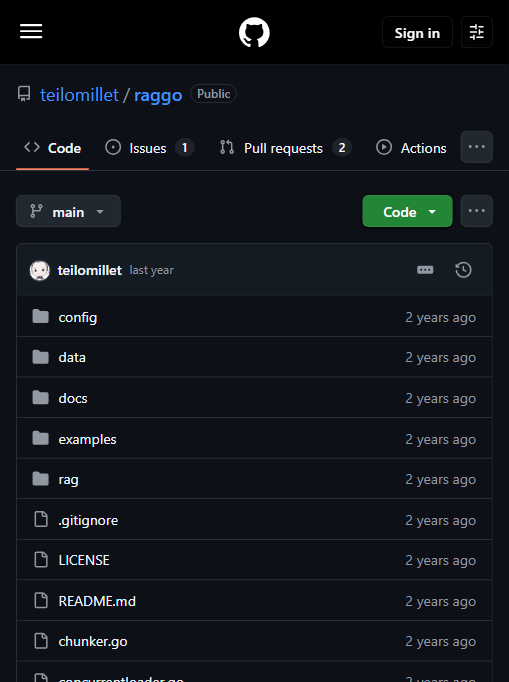 Raggo 仓库主页:teilomillet/raggo,Go 语言编写的 RAG 库