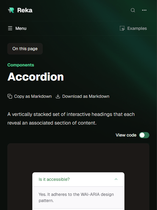 Reka UI 组件文档示例:Accordion 原语及其可访问性说明