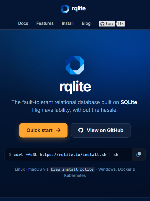 rqlite 官网首页:构建于 SQLite 之上的容错关系数据库
