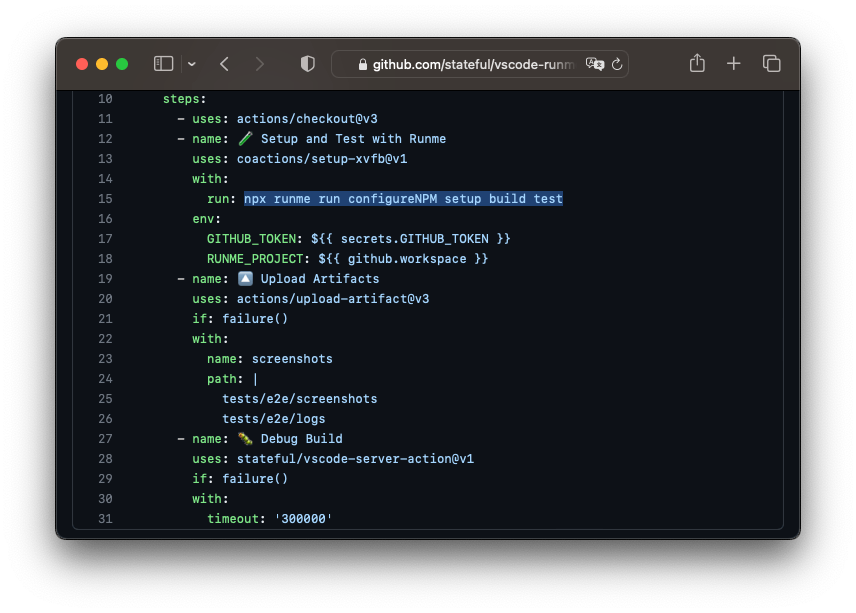 Runme 在 GitHub Actions 里以 npx runme run 执行笔记本命令