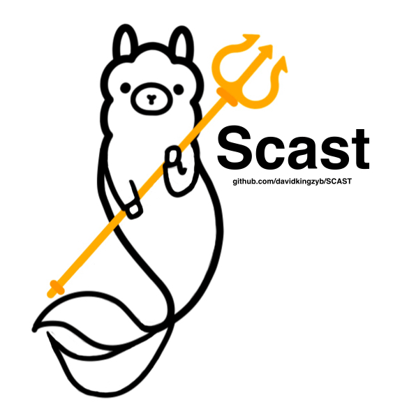 SCAST 项目吉祥物:手持三叉戟的羊驼,三叉戟暗合项目名 trident 与 Ollama 的意象