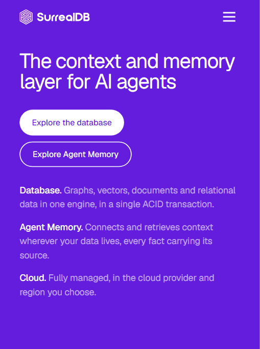 SurrealDB 当前官网定位:AI Agent 的上下文与记忆层