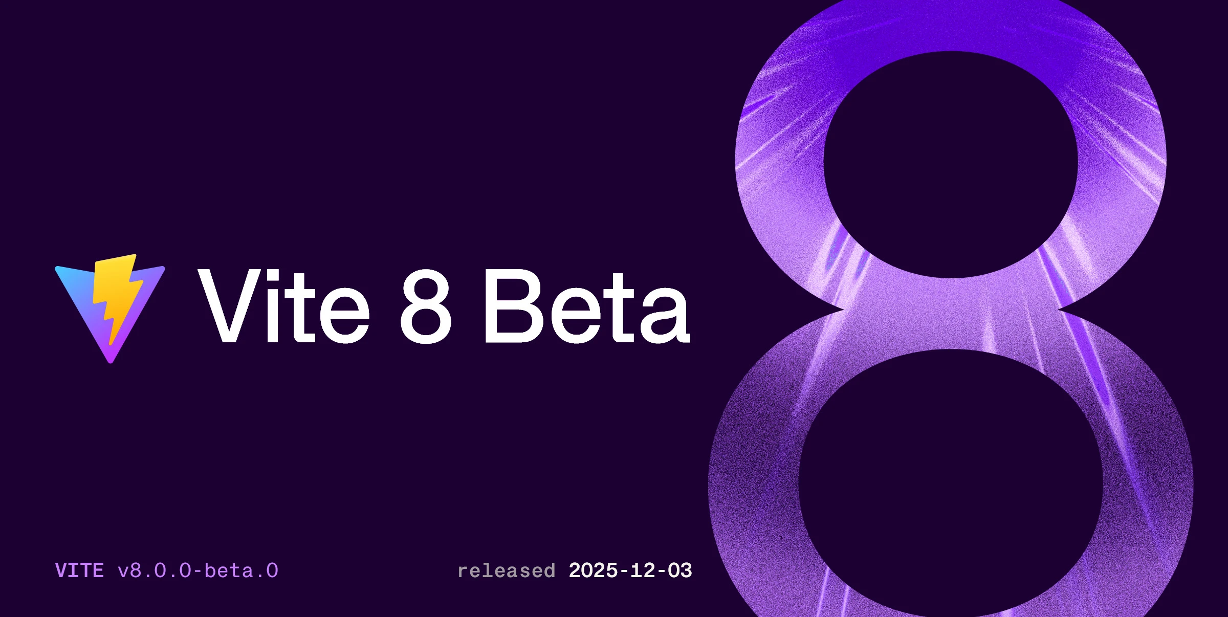 Vite 8 Beta 官方封面:标注 v8.0.0-beta.0,released 2025-12-03