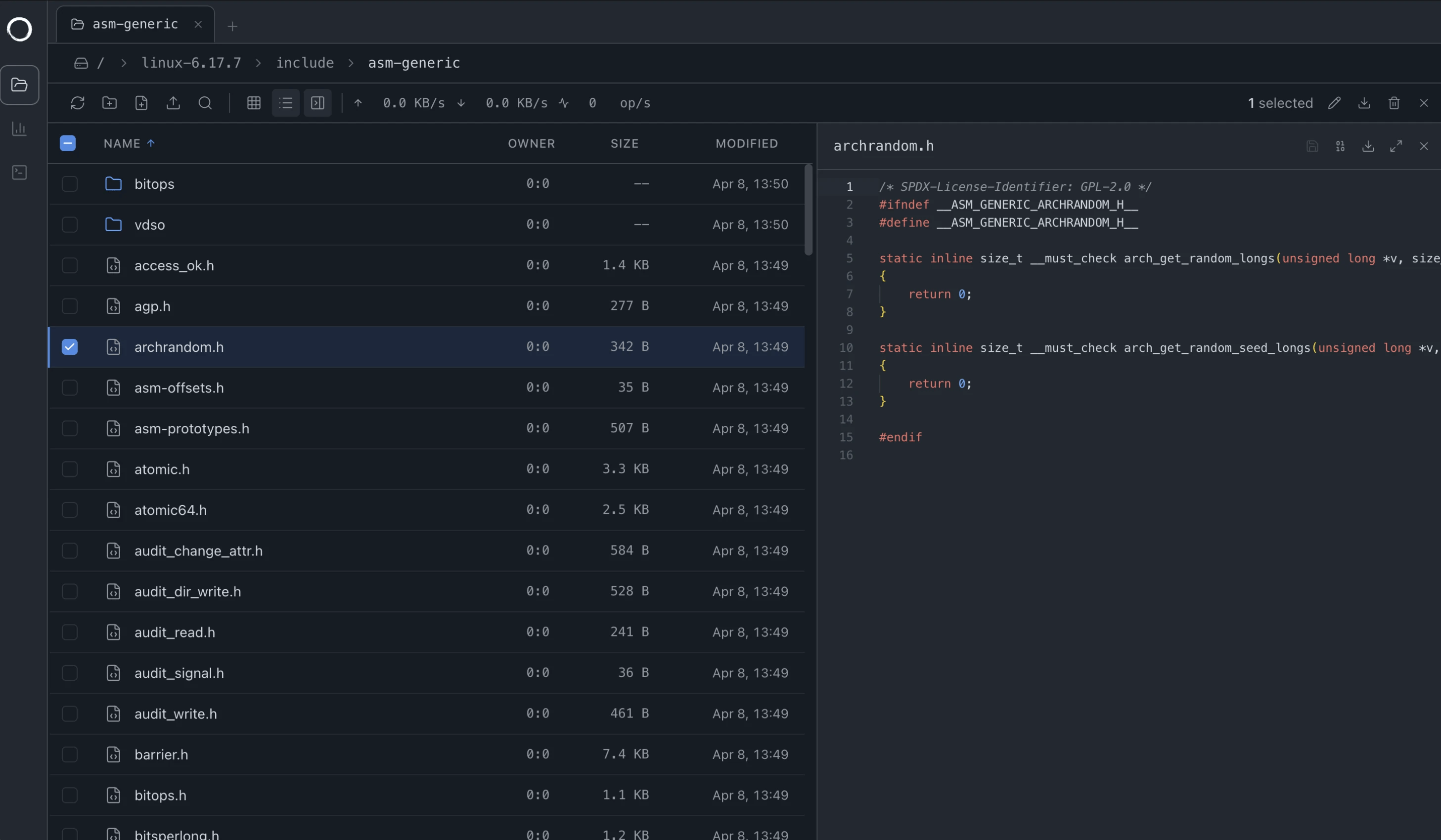 ZeroFS 内置 Web 文件管理器，直接浏览 Linux 6.17 源码树并内联预览文件
